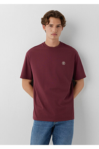 Mavi Logo Embroidered Burgundy Basic T-Shirt Loose Fit / Comfortable Cut 0670...