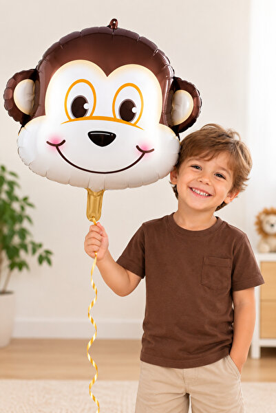Parti dolabı Big Monkey Head 55cm Foil Balloon Safari Theme Animal Jungle Series