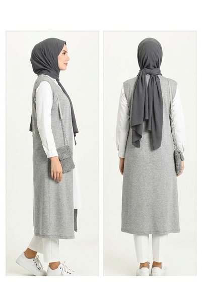 RESPİRO Soft Simple Long Vest Comfortable Cut Basic Plus Size Vest