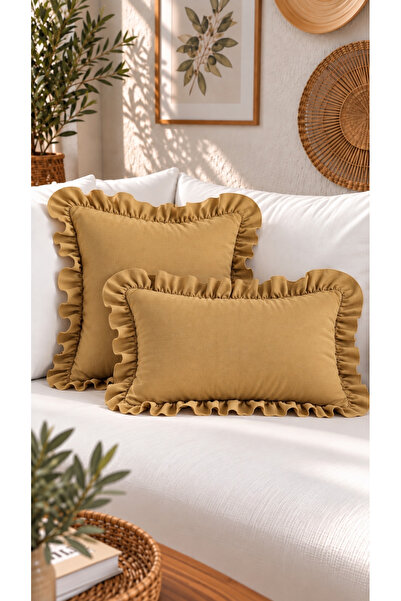 Decamor home İ;Nci Vintage Camel Color Ruffled Throw Pillow Cover 1 Piece