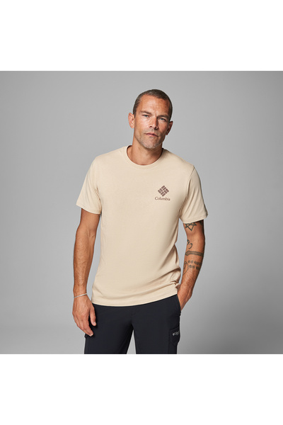 Columbia Cs0481 Csc m Stacked Gem Ss Tee Light Brown O Neck Regular Fit Plain...