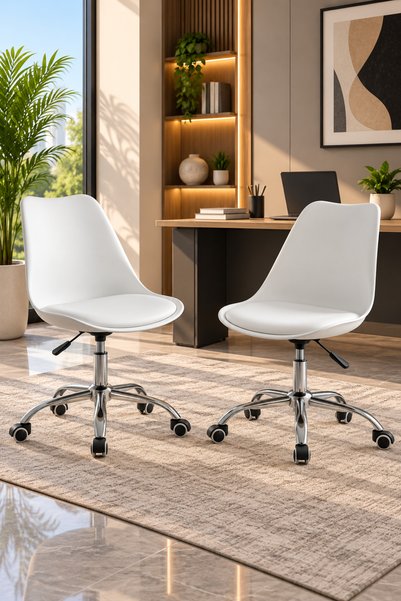 Taimi Set of 2-Modern White Office Chair, 360° Swivel, Adjustable Height, Pad...