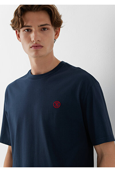 Mavi Seal Logo Embroidered Navy Blue T-Shirt Loose Fit / Loose Comfortable Cu...