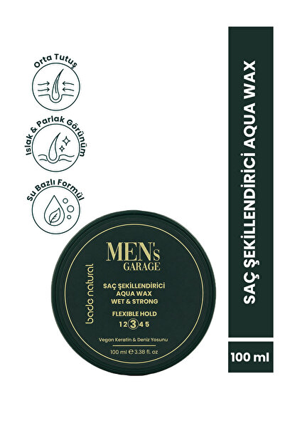 Bade Natural Men's Garage Saç Şekillendirici Aqua Wax - Orta Tutuş, Islak ve ...