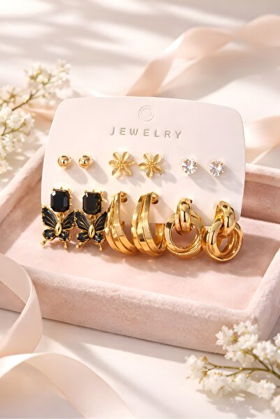 mosmoda Gold 12 Parçalı 6 Set Çelik Küpe