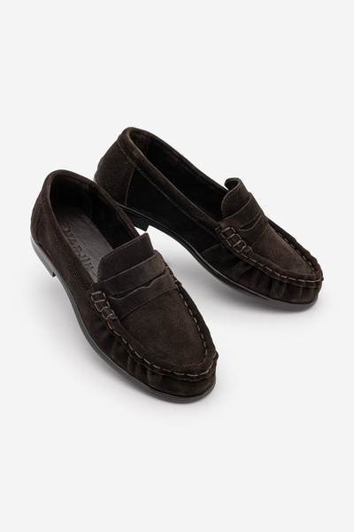 Marjin Women's Genuine Leather Oval Toe Moccasin Stitched Drawstring Loafer C...