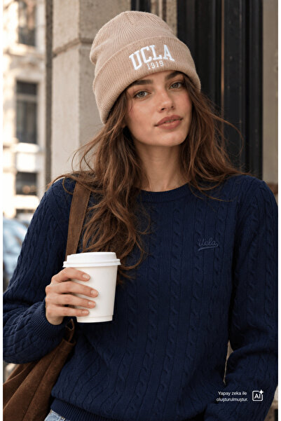 UCLA LANITA Bej Nakışlı - Unisex Bere