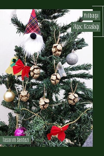 Tasarım Sentezi 6-Piece Christmas Pine Tree Ornament Natural Cone Small New Y...