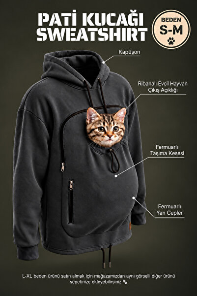 Petolojim Pati Kucağı Sweatshirt (Kanguru Keseli Kedi-Köpek Taşıma Kıyafeti) ...
