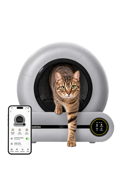Haustier MSP01 Gri Akıllı Otomatik Kedi Tuvaleti, App Kontrol, 65lt Hazne, 9l...