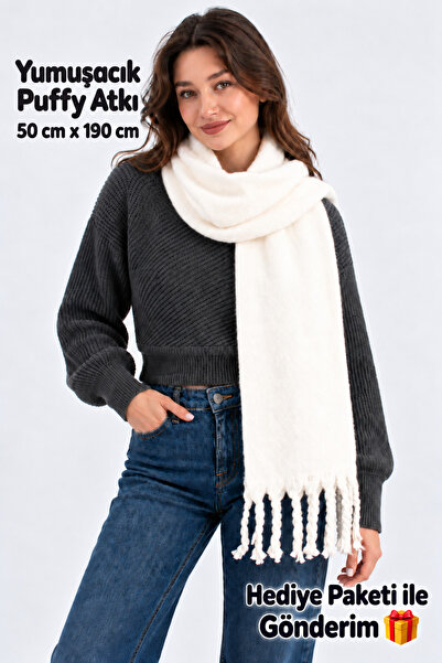 Bermody Puffy Off-White Ecru Soft Textured Women's Scarf Shawl Shoulder Shawl...