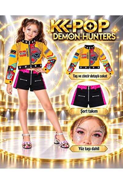 bemora kids kpop huntrix rumi mira zoey deri ceketli zincirli tasarım kostüm ...