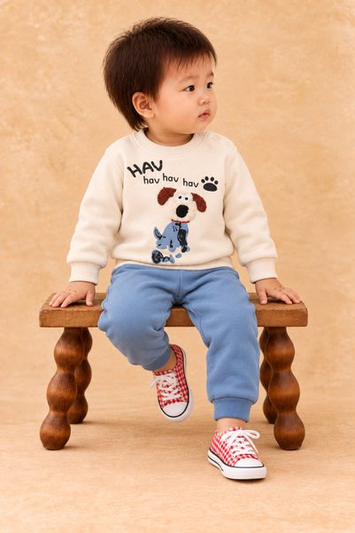 Rocha Baby Rocha Baby Boy Ecru Cinnamon Dog Figured 2-Piece Set - Cotton Set ...