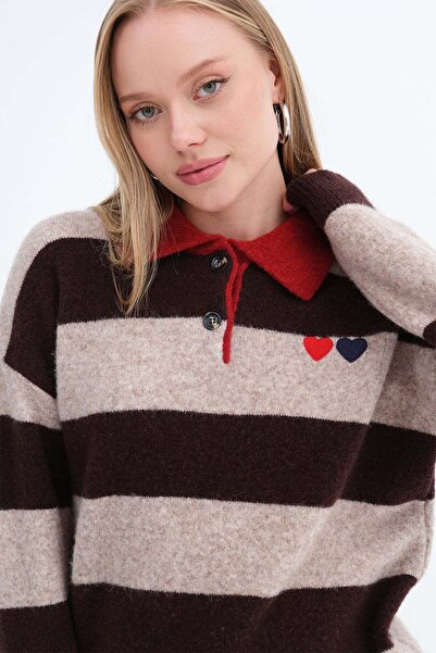 Addax Thick Striped Knitwear Sweater K7790
