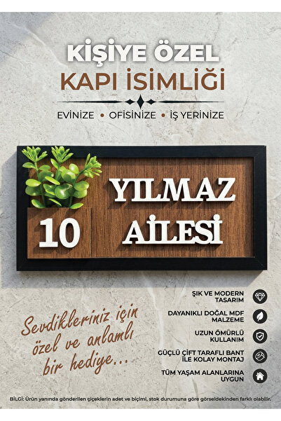 MiwoHome Kişiye Özel Ahşap Kapı İsimliği – 10x20 cm MDF Dekoratif Kapı Tabelası