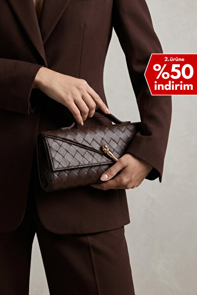 Berlesi Brown Knitted Leather Piece Portfolio Clutch Bag
