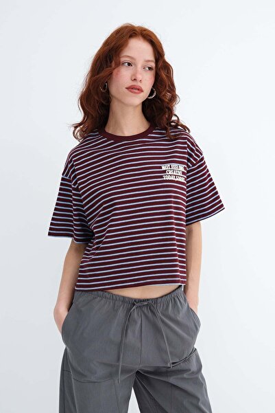 Addax Bisiklet Yaka Çizgili T-shirt P10711