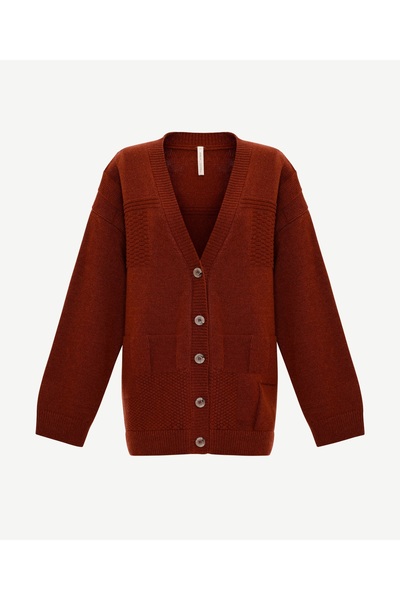 Yargıcı Wide V-Neck Long Sleeve Cardigan