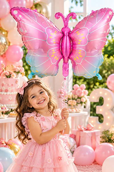 Parti dolabı Pembe Kelebek Şekilli Folyo Balon, Doğum Günü Parti Süsleme Deko...