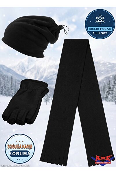 AXE SPORTSWEAR Unisex Μαύρα χειμερινά γάντια φλις χωρίς δάχτυλα - Φλις κασκόλ...