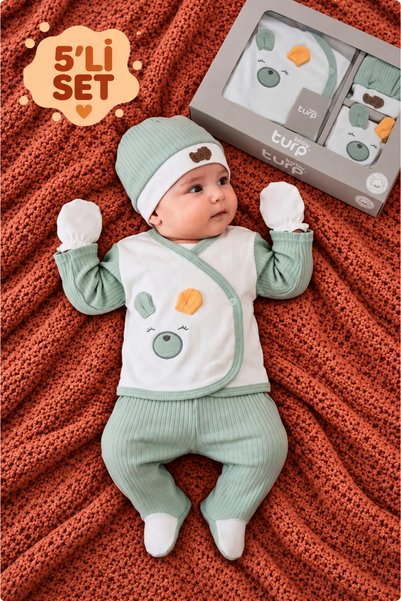 TURP BABY Cotton 3D Ear Detailed Boxed 5-Piece Newborn Hospital Discharge Set...