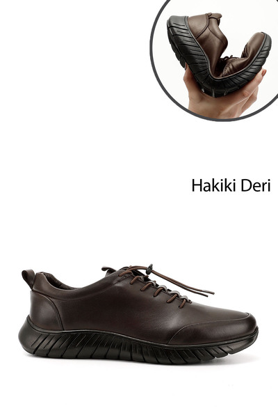 GÖNDERİ(R) Erkek Kahve Antik Bağcıklı Kauçuk Taban Hakiki Deri Sneaker
