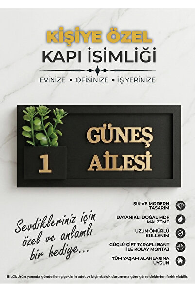 MiwoHome Kişiye Özel Ahşap Kapı İsimliği Çiçekli – 10x20 cm MDF Dekoratif Kap...