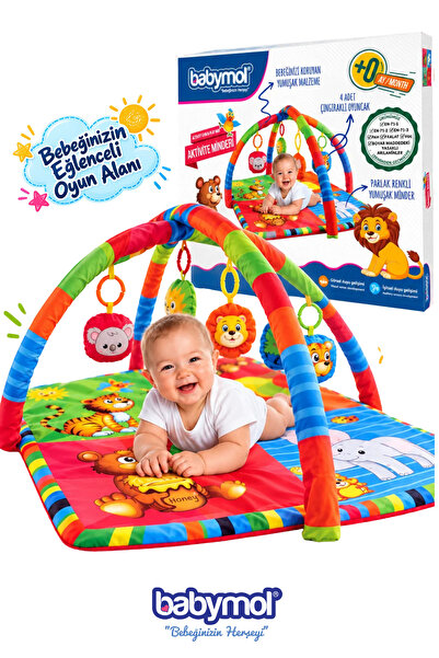 Babymol Bebek Neşeli Hayvanlar Oyuncaklı Oyun Halısı Minderi (KUTULU) Hediyel...