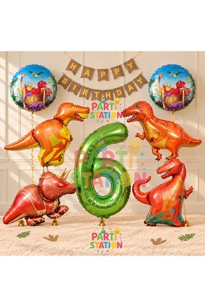 Parti Station Jungle Theme Dinosaur Concept Green Number Balloon 6 Year Old G...