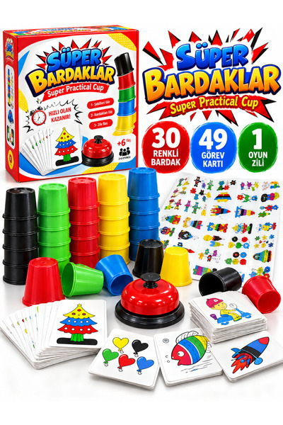 a v d a Süper Bardaklar Hızlı Dizme ve Refleks Oyunu – 30 Renkli Bardak, 49 G...