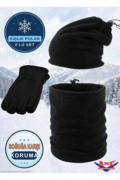 AXE SPORTSWEAR Unisex Siyah Kışlık Polar Kesik Yarım Parmak Eldiven Polar Ber...