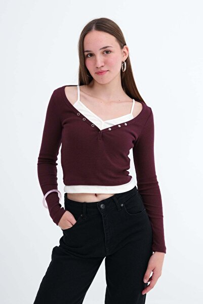 Addax Athlete Detailed Ribbed Blouse B9052