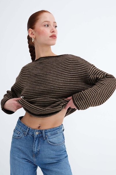 Addax Striped Knitwear Sweater K3524