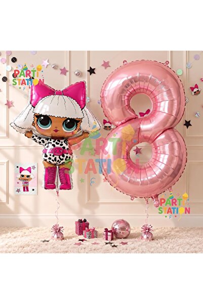 Parti Station Diva LOL Doll 8th Birthday Balloon and Pink Number Balloon Birt...