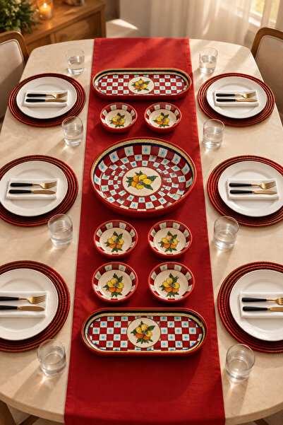 Sarkap Home 9 Parça Küçük Boy Kahvaltılık Seti Lemon Design Kırmızı