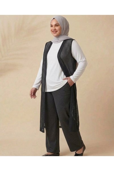 RESPİRO Relaxed Fit Lace Vest Plus Size Long Vest Soft Breathable
