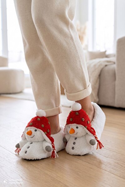 Twigy Snowman Kadın, Garson Boy Hayvanlı Panduf Beyaz-Kırmızı 36/41