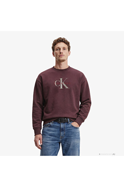 Calvin Klein Premium Terry Monologo Erkek Kahverengi Sweatshirt