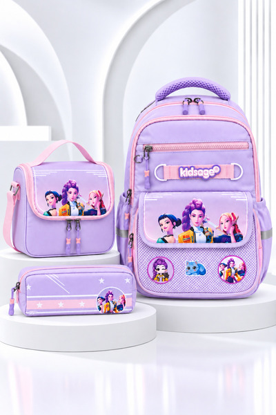 ms mixxstore 3'lü Set ilkokul Çantası Kız Desenli Takım Folyo Beslenmeli Kız ...
