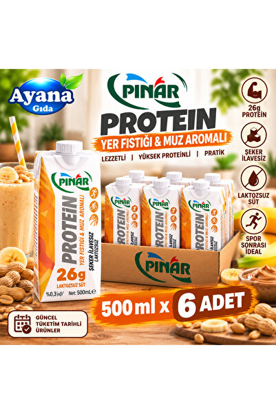 Pınar Protein Yer Fıstığı & Muz Aromalı Süt 500 Ml 6'lı