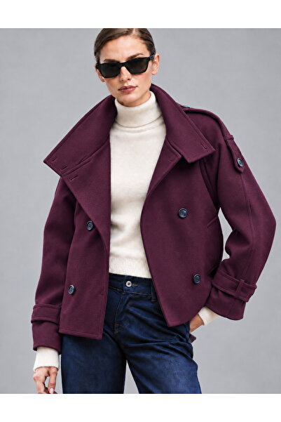 VeraTrend Women's Stand Collar Oversize Belted Short Cashmere Coat