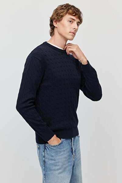 PAULMARK Men's Braided Crew Neck Knitwear Sweater