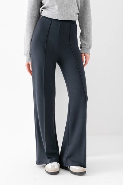 OLİZZA Women's Smoked Modal Wide Leg Striped High Waist Elastic Waist Soft Textured Lycra Pants