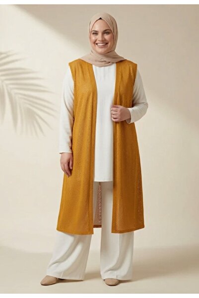 RESPİRO Relaxed Fit Lace Vest Plus Size Long Vest Soft Breathable