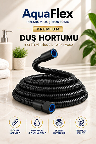 AquaFlex Duş Hortumu Siyah | 150cm | Sızdırmaz | Kopmaz | Kolay Montaj |