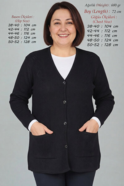 Laden Triko Kadın Büyük Beden Boncuklu Kışlık Çelik Örgü Anne Hırka Bol Kalıp...