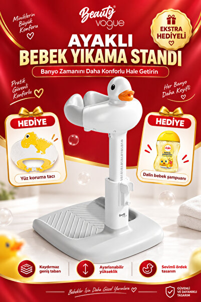 Beauty Vogue Premium Ayaklı Bebek Yıkama Standı Konforlu Ördekli Bebek Küveti...