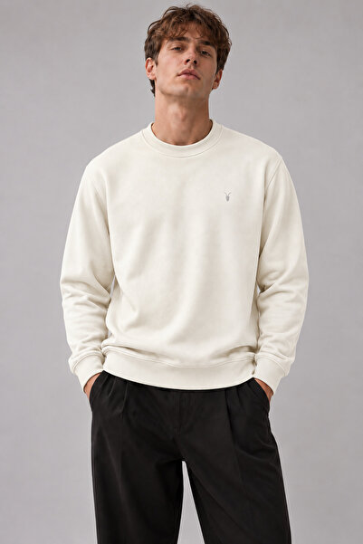 COMBİNE MİCHAİL Ecru Color Basic Crew Neck Men's Sweatshirt