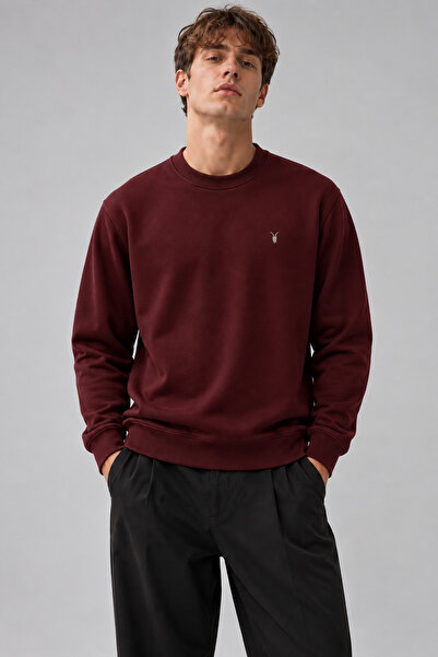 COMBİNE MİCHAİL Claret Red Color Basic Crew Neck Relaxed Regular Fit Men's Sw...