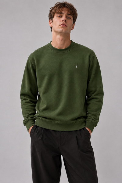 COMBİNE MİCHAİL Haki Renk Basic Bisiklet Yaka Relaxed Regular Erkek Sweatshir...